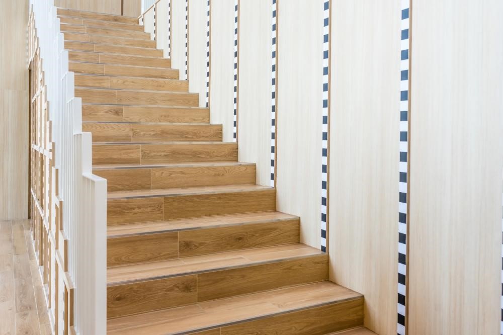 A wooden staircase in a home