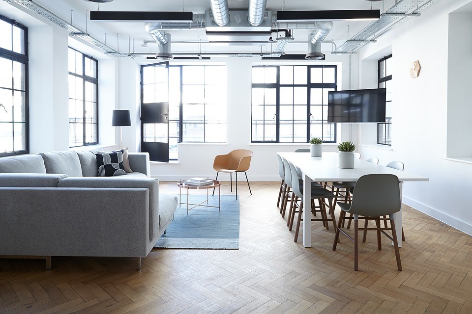 An office conference room with gorgeous hardwood flooring