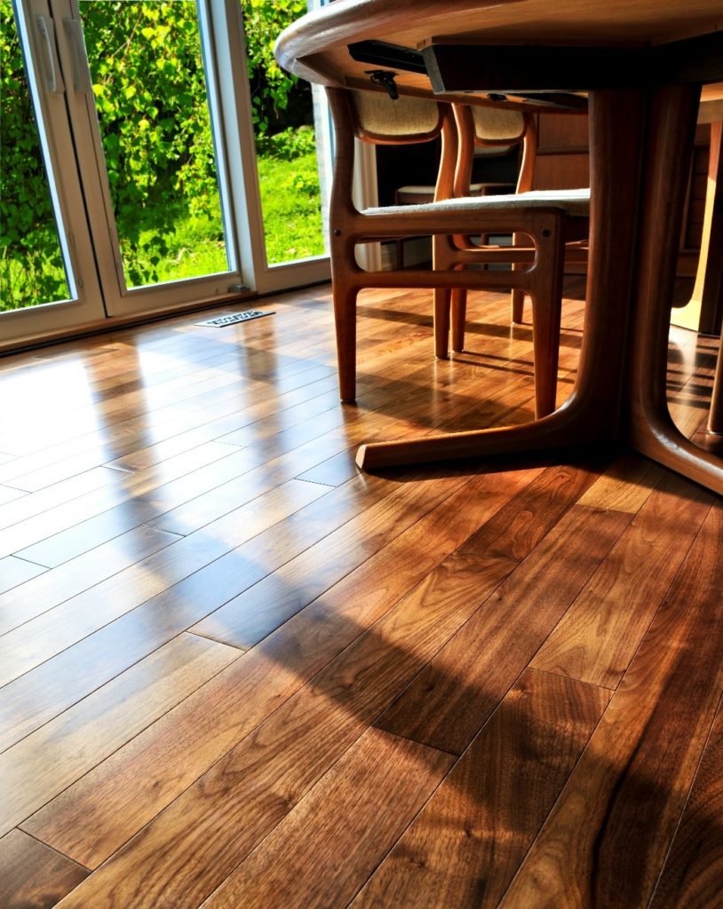 Hardwood walnut floor in residential home
