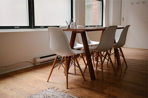 Dining table on hardwood floor