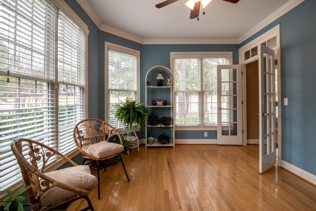 wooden floors complimenting the decor of the room.