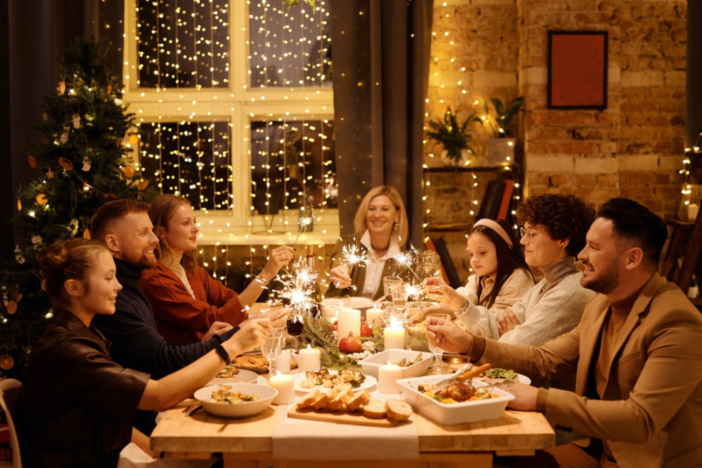 family gathered around a dining table