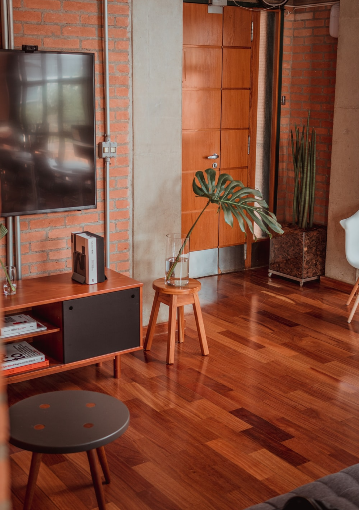 A wooden floor in a living room