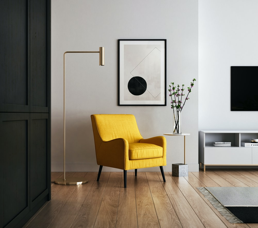 A clean hardwood floor of a living room