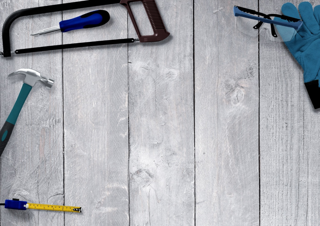 Tools on the floor after hardwood floor installation