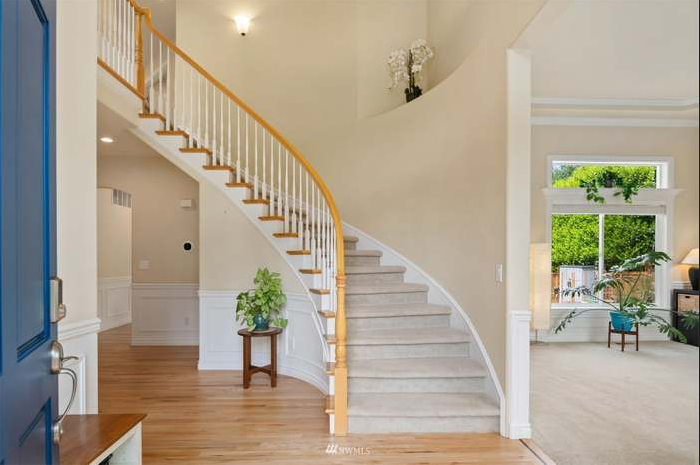 Waterproof floor near the stairs inside a house