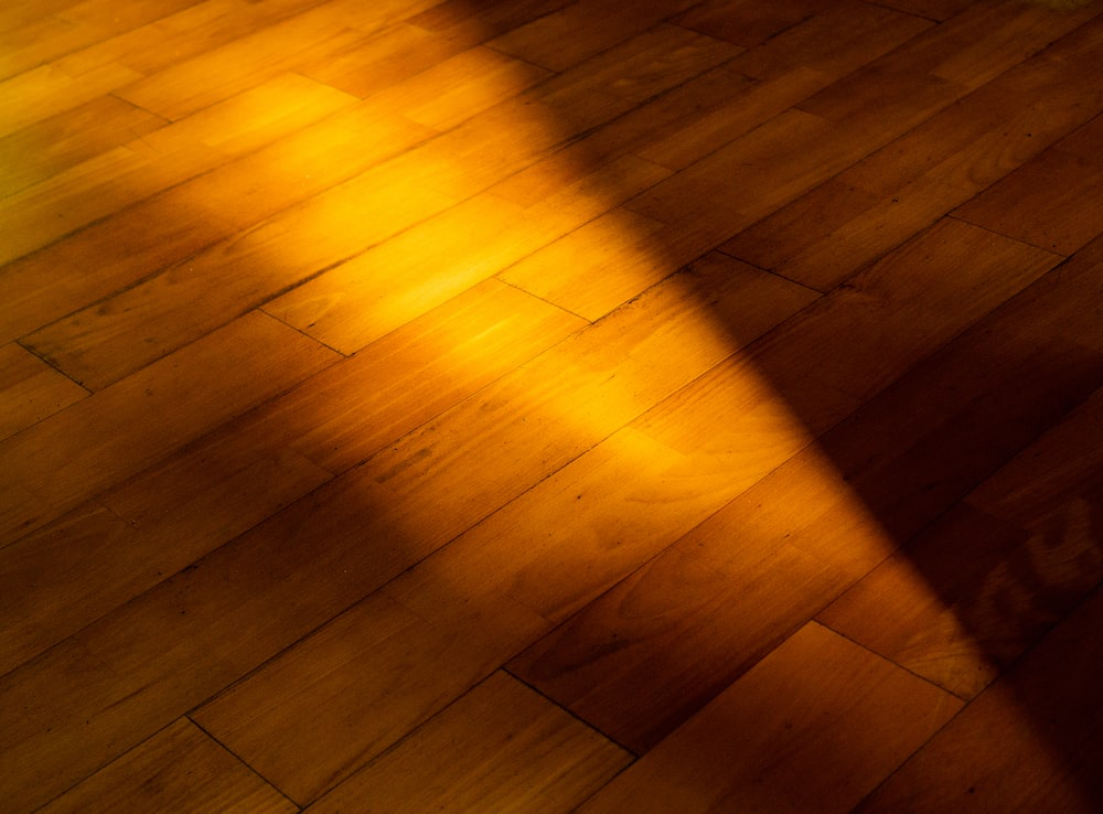 Warm sunlight casting a golden hue on polished wooden flooring