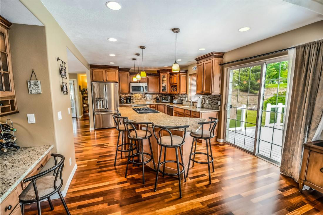 Image of a furnished kitchen on a waterproof hardwood floor