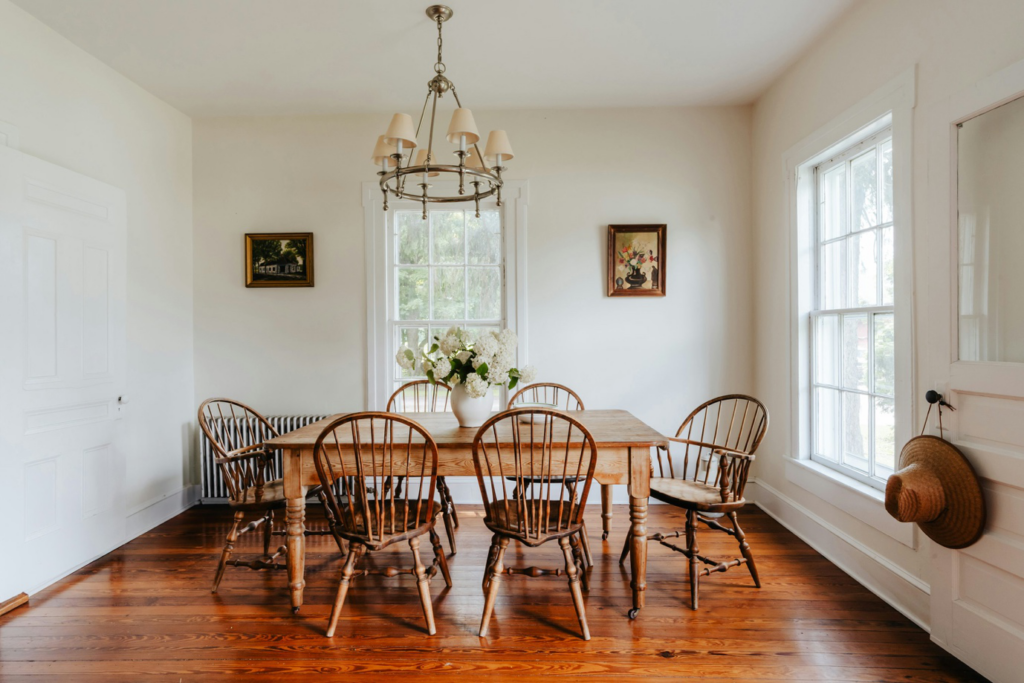 dining table on hardwood flooring