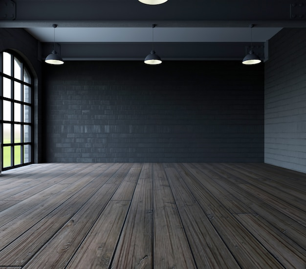 A dark room with waterproof wood floor